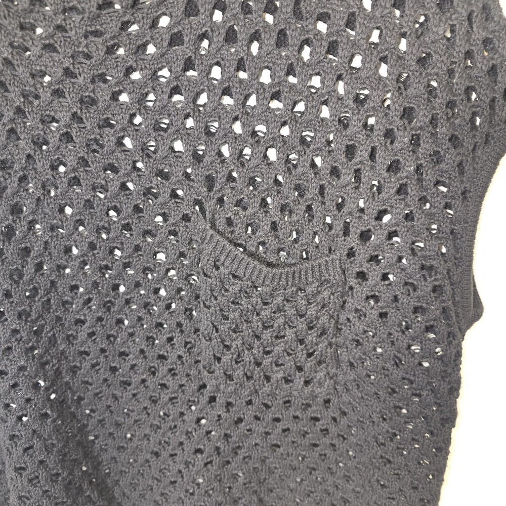 LNA Black Open Knit Crochet Sweater Top S Y2K Grunge Sheer Boxy Cropped - Picture 2 of 9